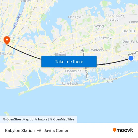Babylon Station to Javits Center map