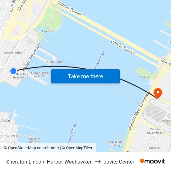 Sheraton Lincoln Harbor Weehawken to Javits Center map