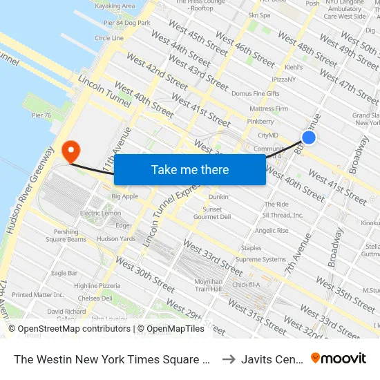 The Westin New York Times Square Hotel to Javits Center map