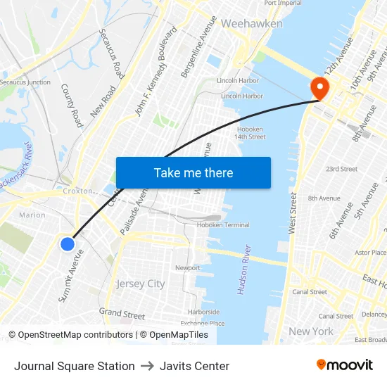 Journal Square Station to Javits Center map