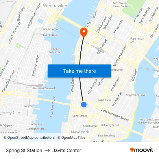 Spring St Station to Javits Center map