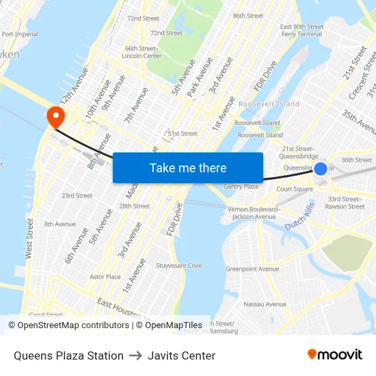 Queens Plaza Station to Javits Center map
