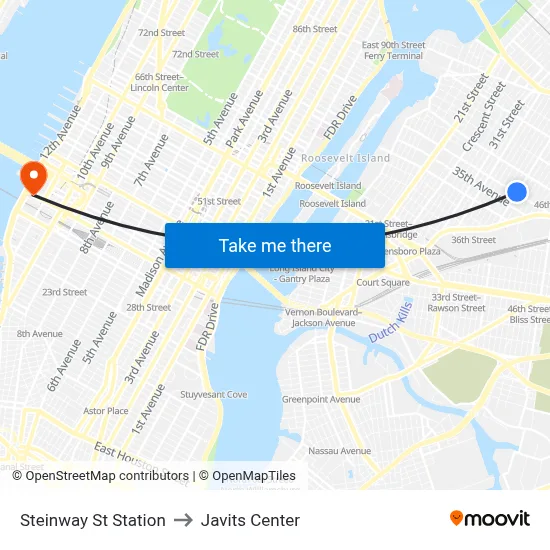 Steinway St Station to Javits Center map