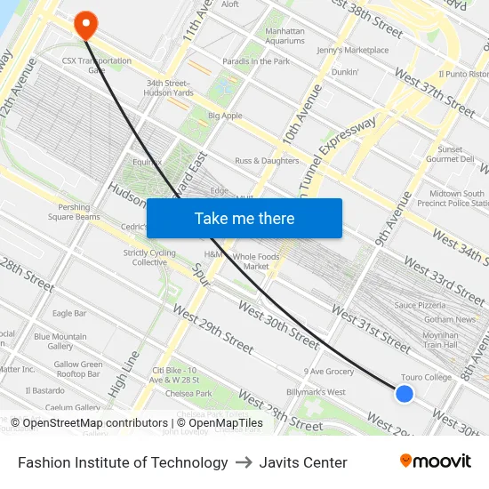 Fashion Institute of Technology to Javits Center map