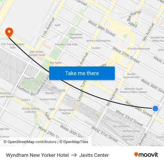 Wyndham New Yorker Hotel to Javits Center map