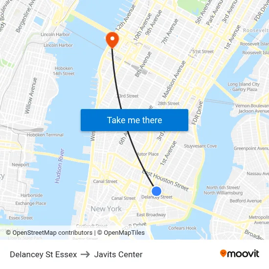 Delancey St Essex, New York, NY 10002 to Javits Center map