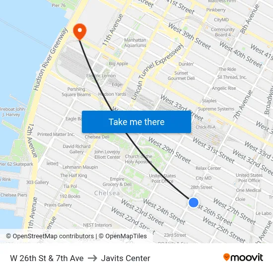 W 26th St & 7th Ave to Javits Center map