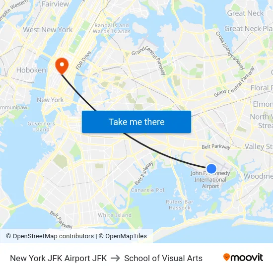 New York JFK Airport JFK to School of Visual Arts map