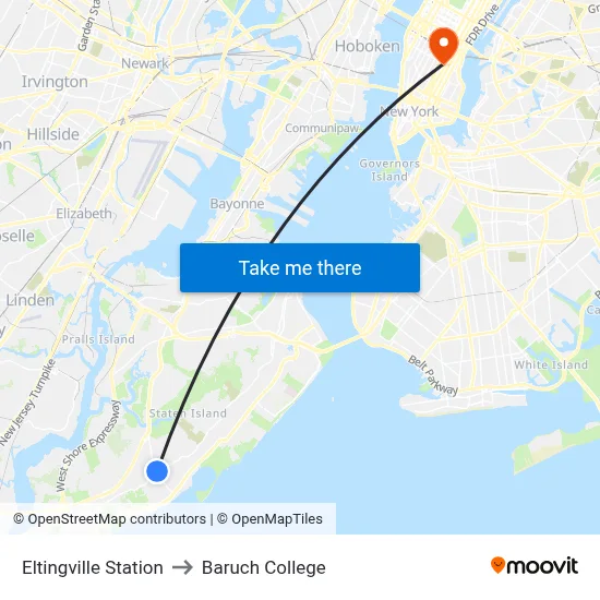 Eltingville Station to Baruch College map