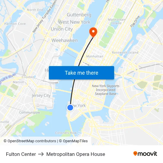 Fulton Center to Metropolitan Opera House map