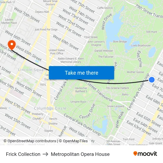 Frick Collection to Metropolitan Opera House map