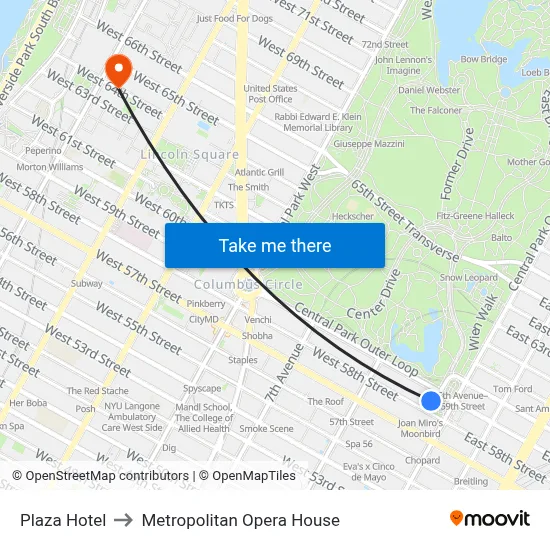 Plaza Hotel to Metropolitan Opera House map