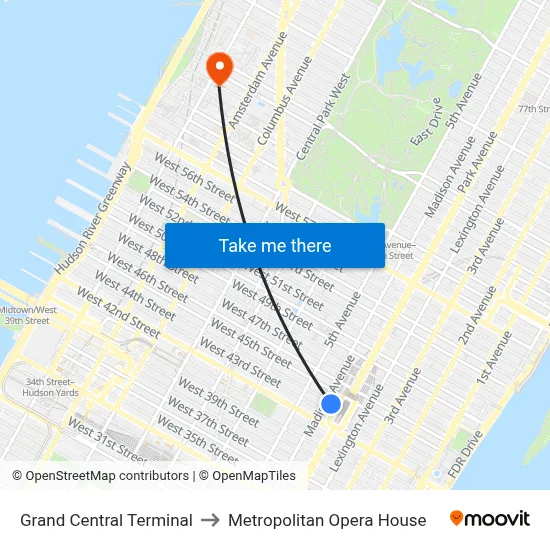 Grand Central Terminal to Metropolitan Opera House map