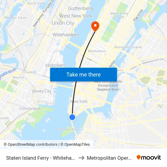Staten Island Ferry - Whitehall Terminal to Metropolitan Opera House map