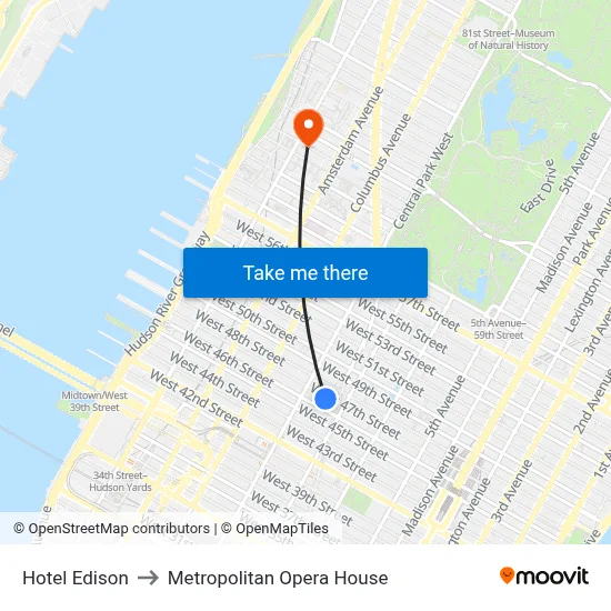 Hotel Edison to Metropolitan Opera House map
