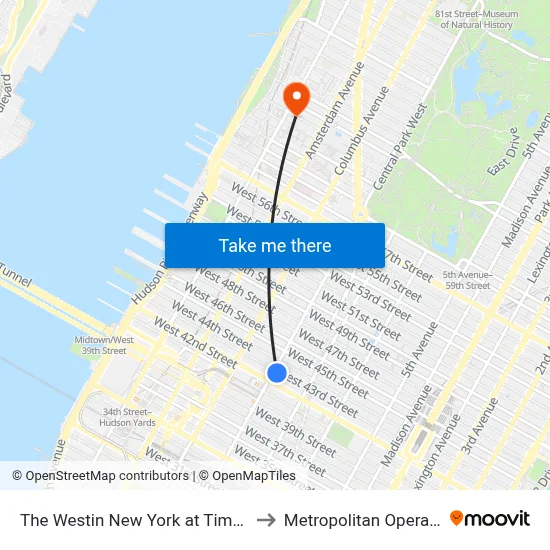 The Westin New York at Times Square to Metropolitan Opera House map