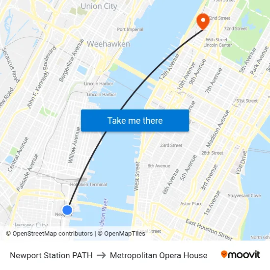Newport Station PATH to Metropolitan Opera House map