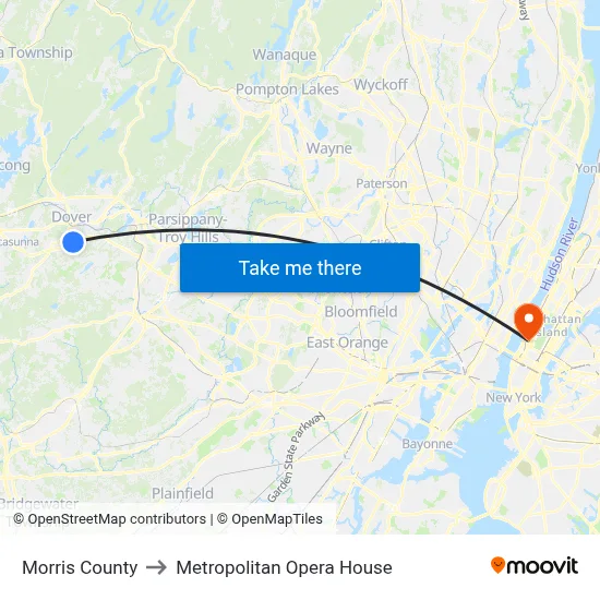 Morris County to Metropolitan Opera House map