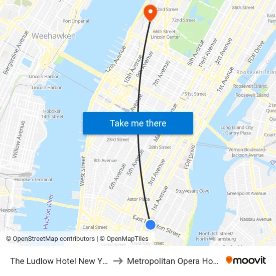 The Ludlow Hotel New York to Metropolitan Opera House map