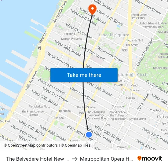 The Belvedere Hotel New York to Metropolitan Opera House map