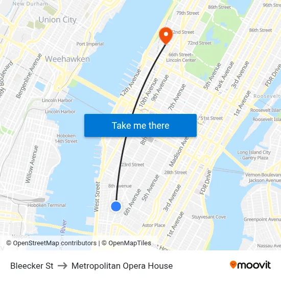 Bleecker St to Metropolitan Opera House map