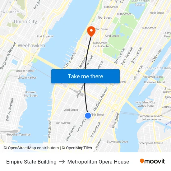 Empire State Building to Metropolitan Opera House map