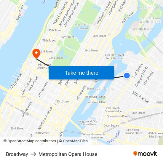 Broadway to Metropolitan Opera House map