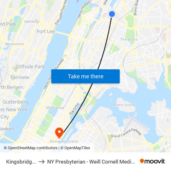 Kingsbridge Rd to NY Presbyterian - Weill Cornell Medical Center map