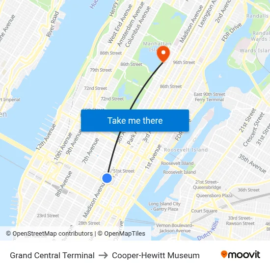 Grand Central Terminal to Cooper-Hewitt Museum map