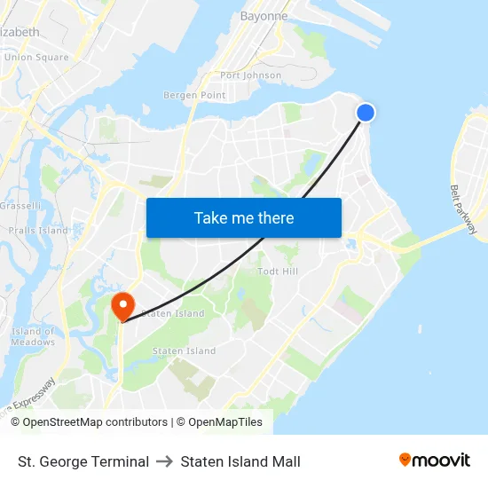 St. George Terminal to Staten Island Mall map