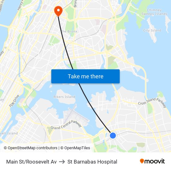Main St/Roosevelt Av to St Barnabas Hospital map