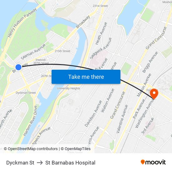 Dyckman St to St Barnabas Hospital map