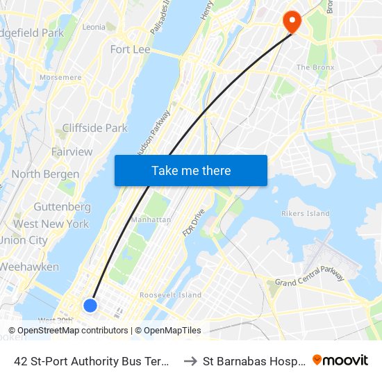 42 St-Port Authority Bus Terminal to St Barnabas Hospital map