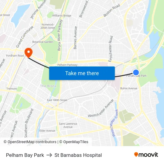 Pelham Bay Park to St Barnabas Hospital map