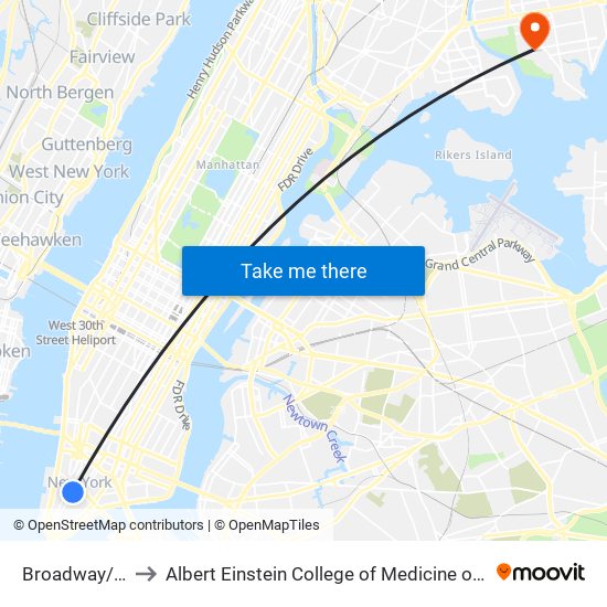 Broadway/Park Pl to Albert Einstein College of Medicine of Yeshiva University map
