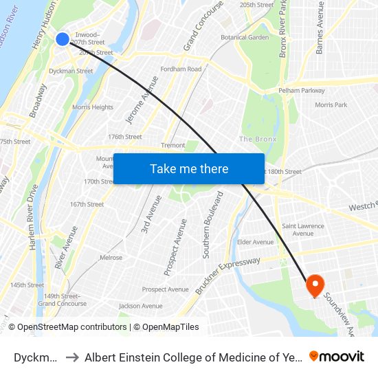 Dyckman St to Albert Einstein College of Medicine of Yeshiva University map