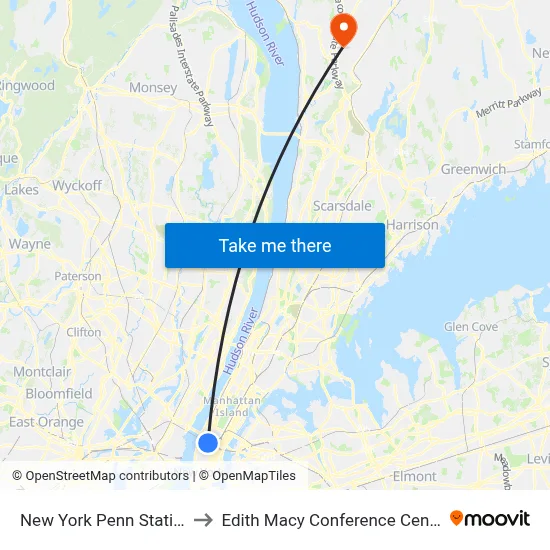 New York Penn Station to Edith Macy Conference Center map