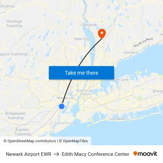Newark Airport EWR to Edith Macy Conference Center map