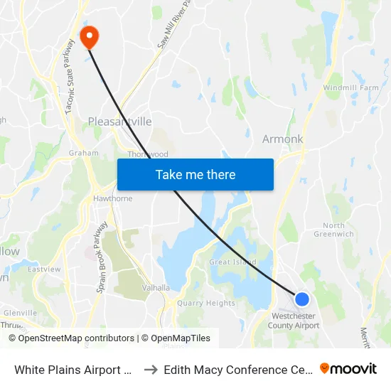White Plains Airport HPN to Edith Macy Conference Center map