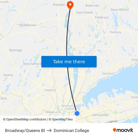 Broadway/Queens Blvd to Dominican College map