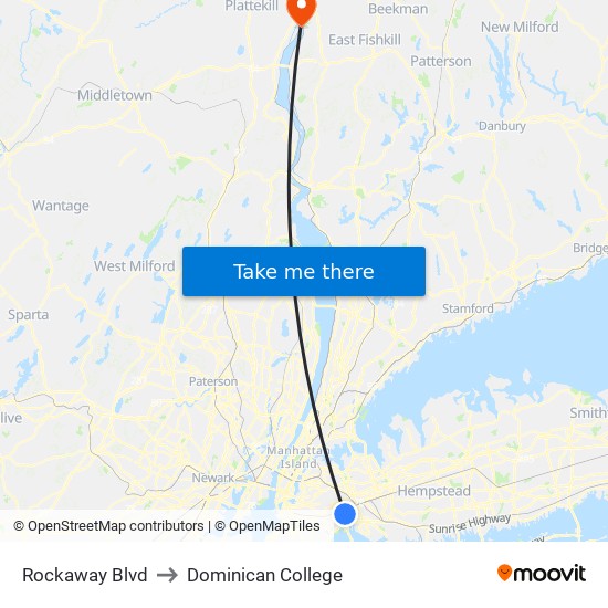 Rockaway Blvd to Dominican College map