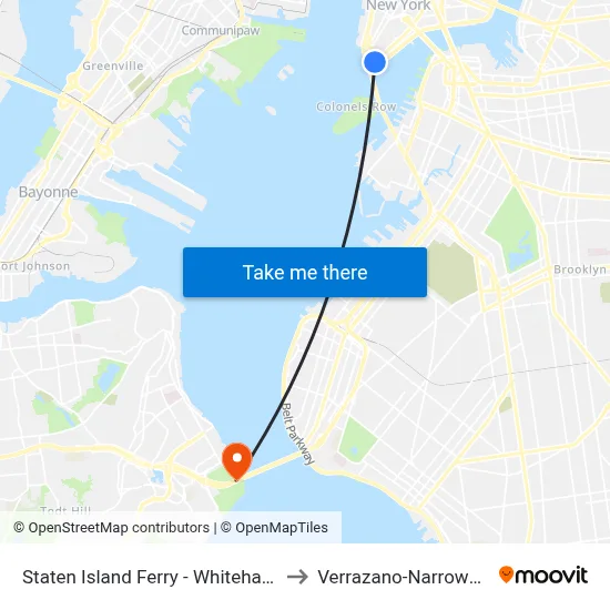 Staten Island Ferry - Whitehall Terminal to Verrazano-Narrows Bridge map