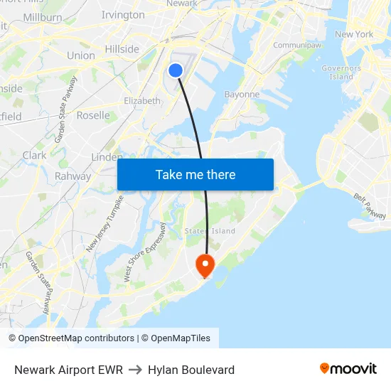 Newark Airport EWR to Hylan Boulevard map