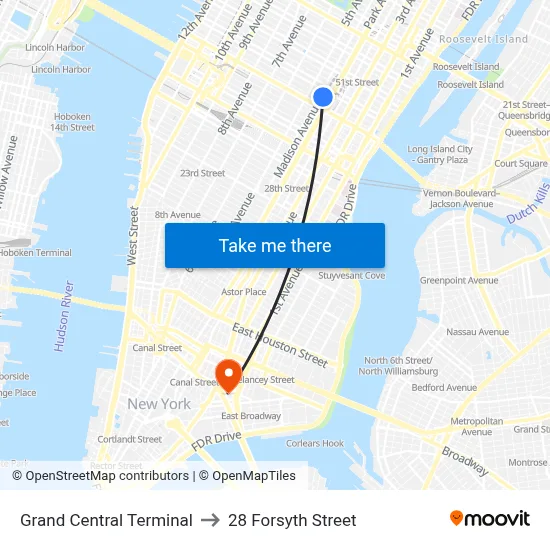 Grand Central Terminal to 28 Forsyth Street map