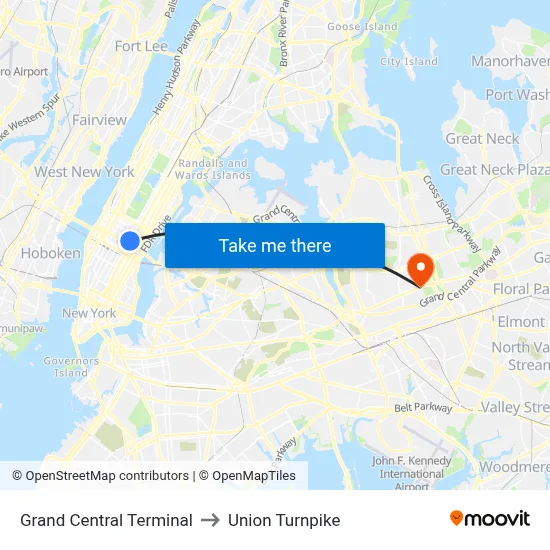 Grand Central Terminal to Union Turnpike map