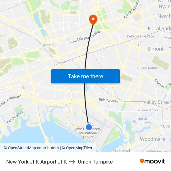 New York JFK Airport JFK to Union Turnpike map