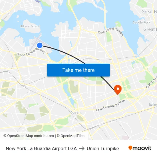 New York La Guardia Airport LGA to Union Turnpike map
