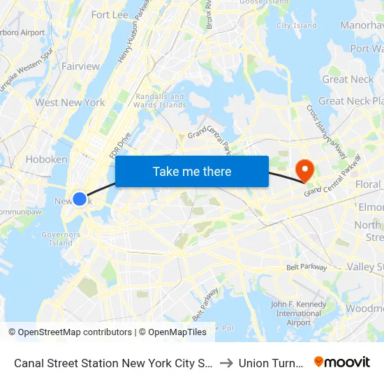 Canal Street Station New York City Subway to Union Turnpike map