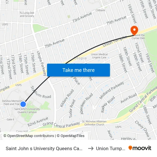 Saint John s University Queens Campus to Union Turnpike map