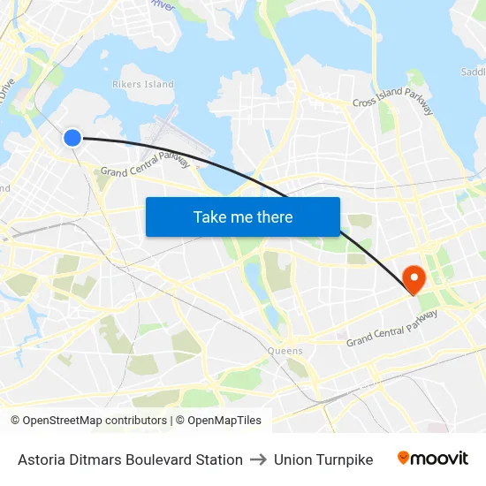 Astoria Ditmars Boulevard Station to Union Turnpike map